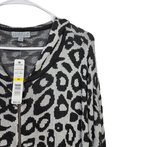 Joseph A Women's Leopard-Knit Hooded Zip-Front Poncho - M - Picture 2 of 7